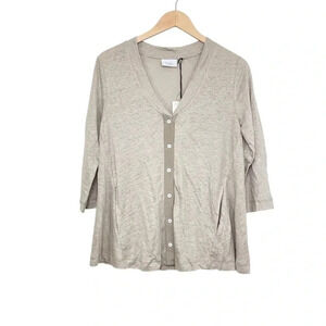 Foil Linen Silk Button Up Cardigan 3/4 Sleeve V-Neck Size Small